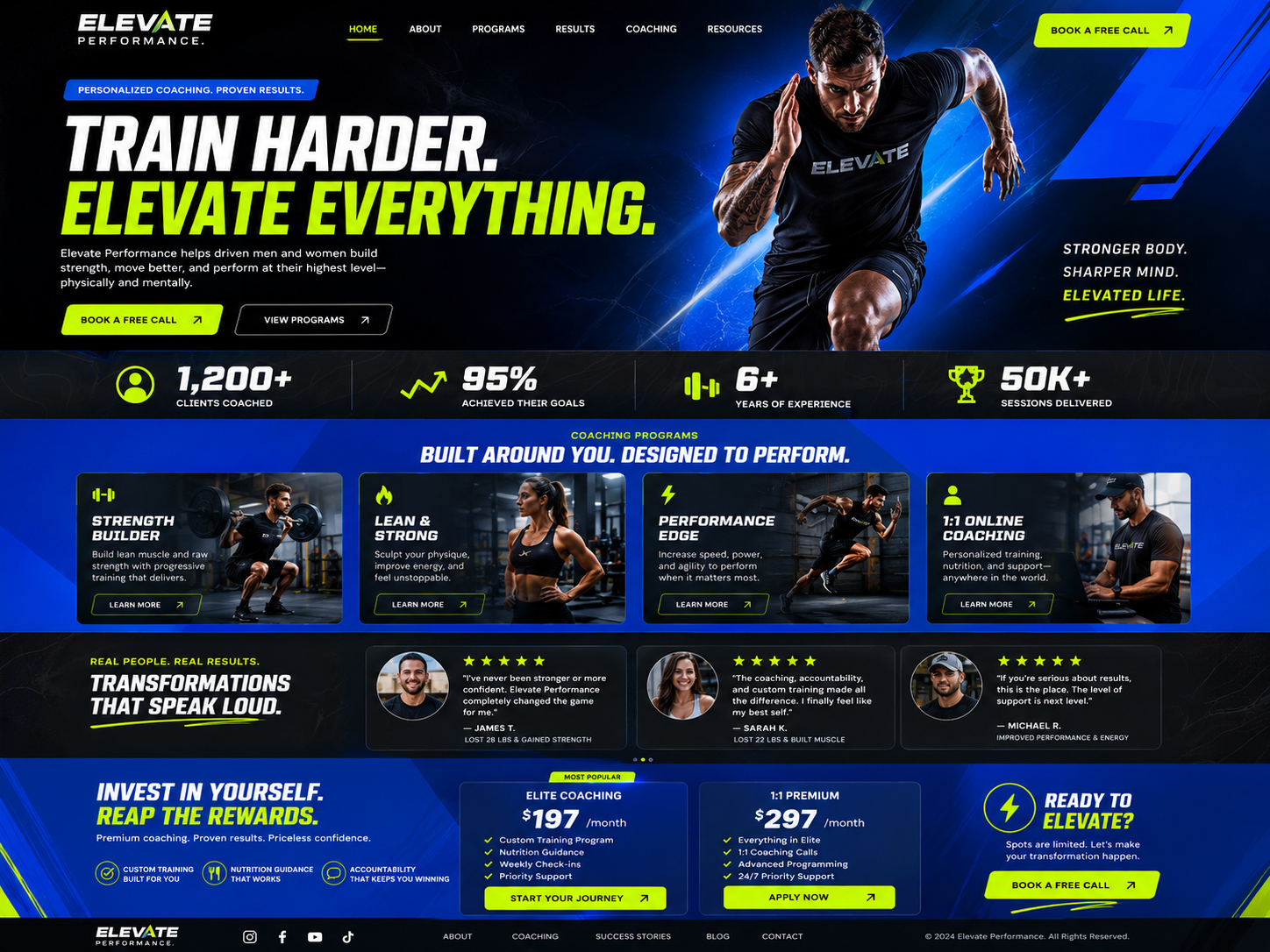 Elevate Performance fitness website concept