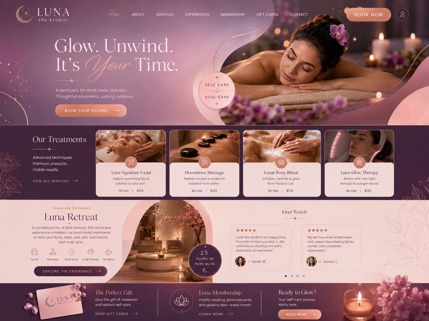 Luna Spa Studio wellness website concept